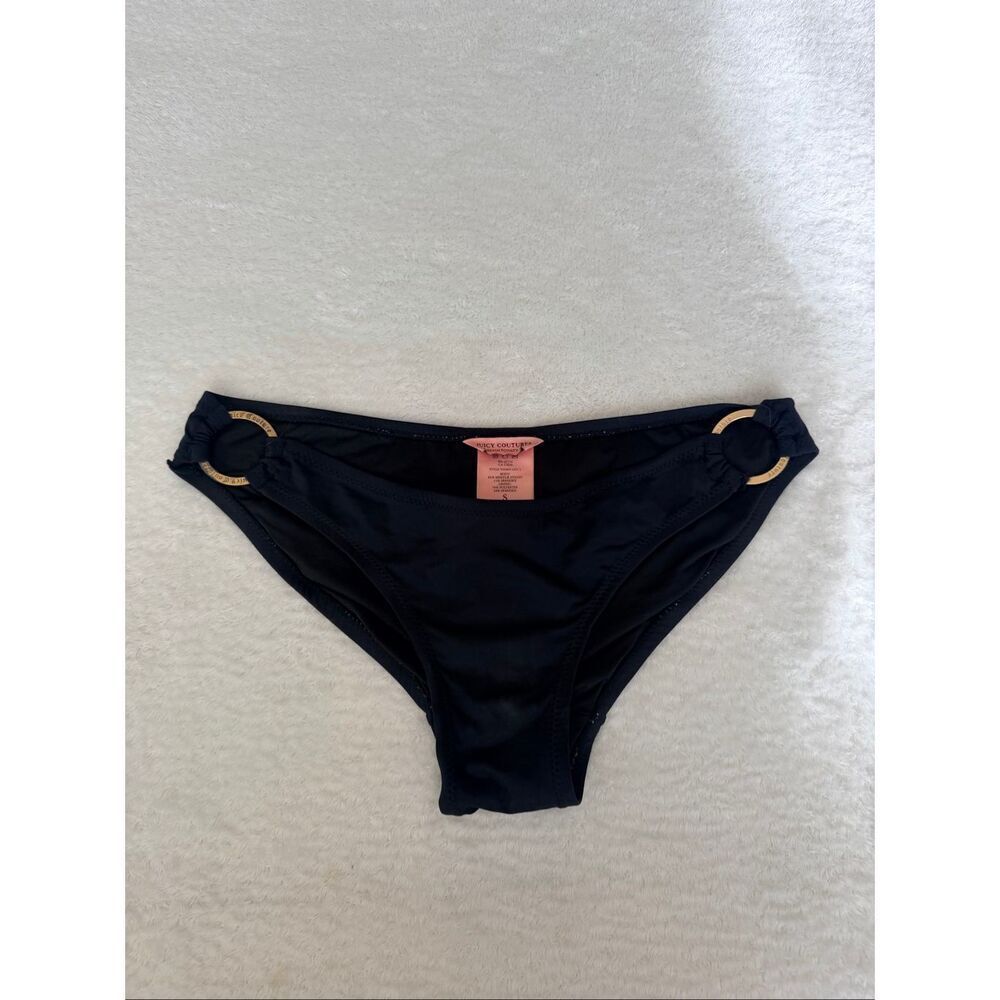 Juicy Couture Beach Royalty Black Ring Detail Bikini Bottom Size Small Y2K Swim